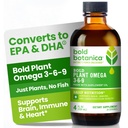 Bold Botanica Plant Omega 3-6-9, med ahiflower olje, vegansk Omega 3, komplett plantebaserte omega for hjerne og immun helse, bedre enn flaks, fisk gratis, stor smak, sukkerfri, ikke-GMO, flytende- 4 oz