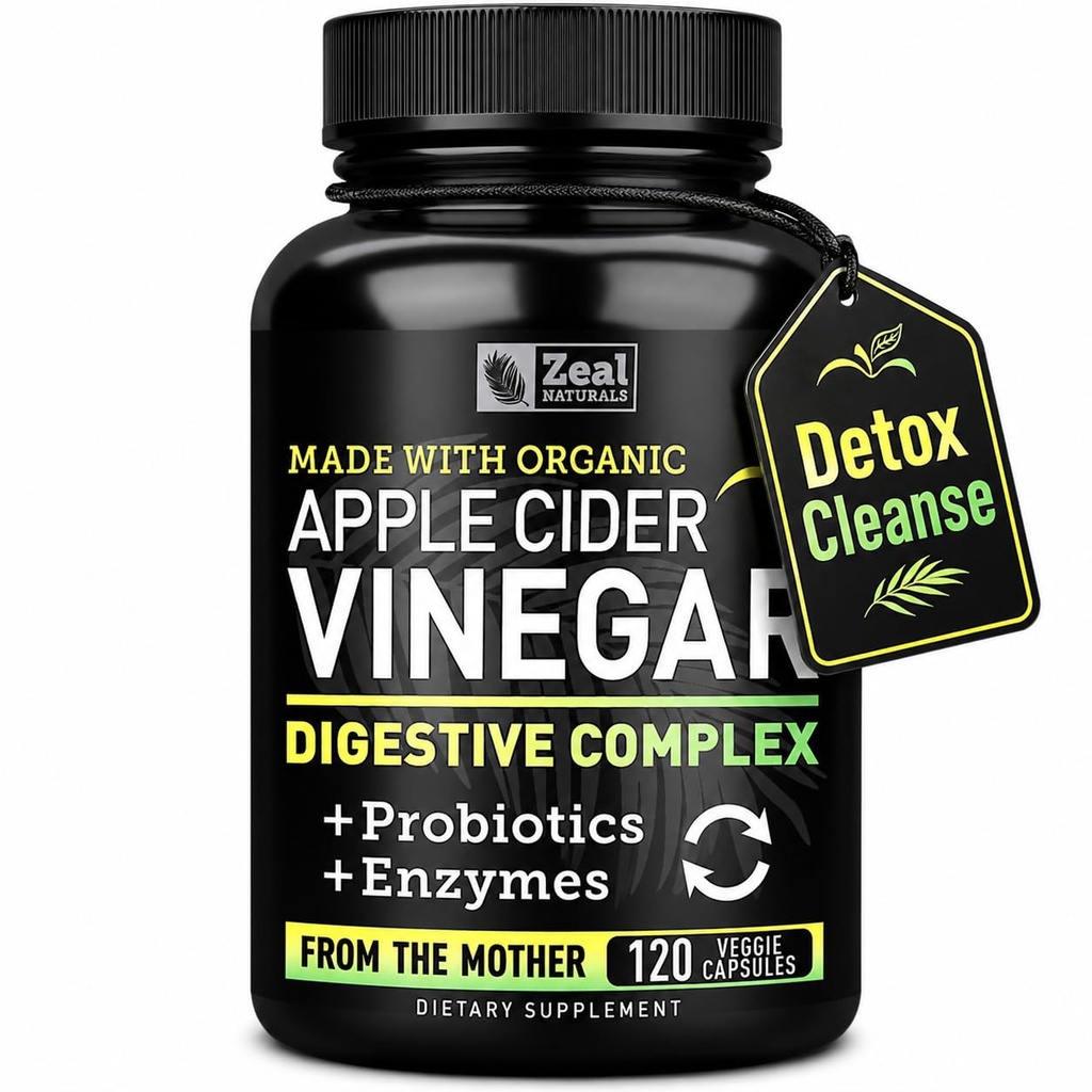 Økologisk Apple Cider Vinegar Capsules + Digestive Enzymes & Probiotika (1500mg | 120 Capsules) Rå Apple Cider Vinegar Piller & Fiber Supplement for Gut helse, immunstøtte, Digestion & Detox Cleanse