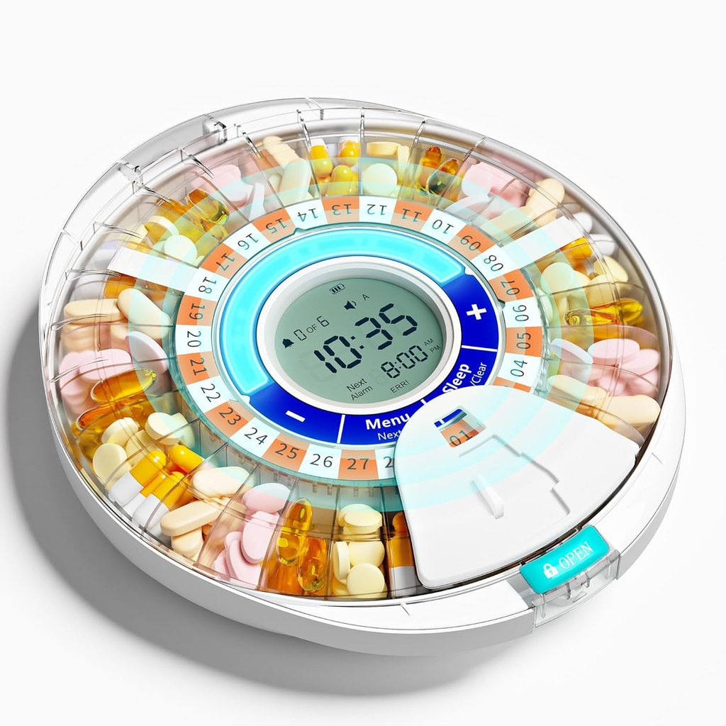 Oppgradert automatisk pilledispenser for eldre med alarm: Smart piller dispenser maskin med 28-Slot, Mix-Proof Tech & XL LCD, forbedret holdbarhet for daglig medisinhåndtering