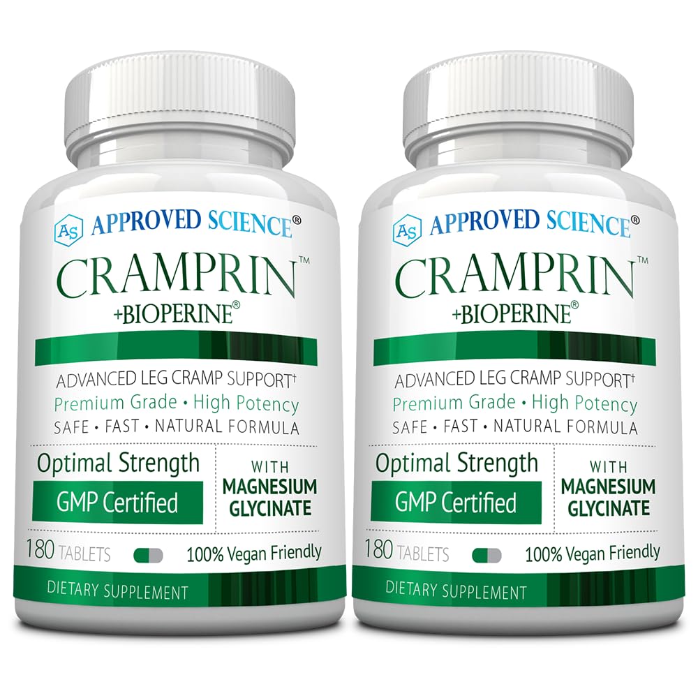 Godkjent vitenskap Cramprin - høy absorpsjon Magnesium, vitamin B kompleks, BioPerine - 6 måneders forsyning - 2 flasker - Vegan