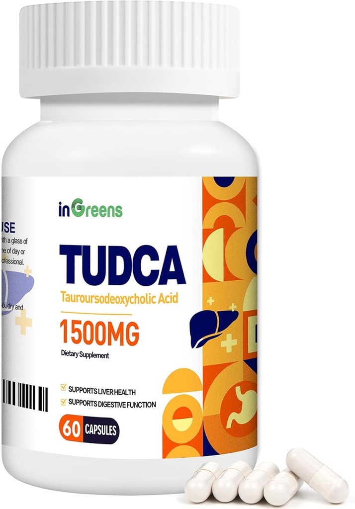 Pure TUDCA Supplement 1500 mg, høy ren Tauroursodeoksylsyre Bile salter, lever støtte for lever rense detox og reparasjon, ikke GMO, lett å svelge, laget i USA, 60 kapsler
