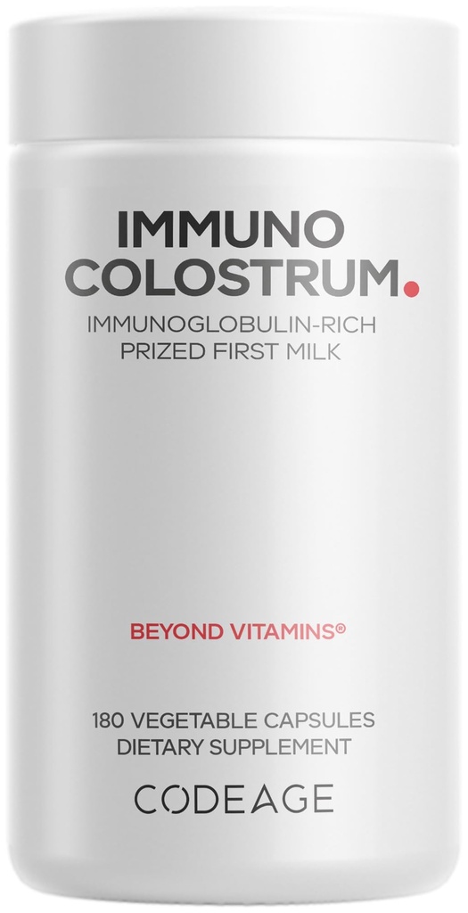 Codeage Colostrum Supplement, Grass-Fed Colostrum - Prized First Milk - Grass-Ferdig, Freeze-Dried - Vitaminer, Immunglobuliner, vekstfaktorer - Ikke-GMO, Glutenfri - 180 Kapsler