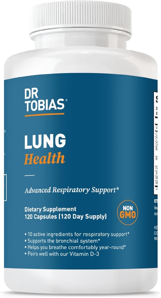 Dr. Tobias Lung Health Supplement med vitamin C, Butterbur, Quercetin & Bromelain, Advanced Lung Cleanse Detox Formula for Bronchial & Respiratory System, Non-GMO, 120 Kapsler, 120 Serveringer