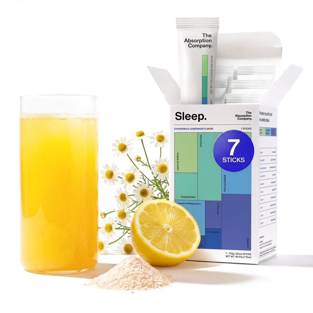 Sleep Aid pulver - beroligende drikke for dyp søvn med Liposomal Safran, Magnesium & PharmaGABA Melatonin-fri naturlig supplement for å redusere stress og forbedre søvnkvalitet kamille lemonade 7 Sticks