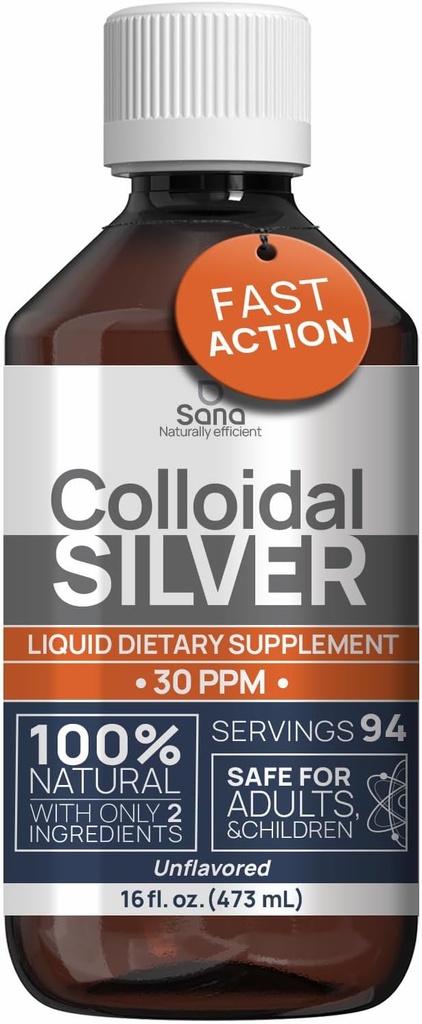 Colloidal sølv væske 16 fl oz 30 PPM - Bioaktiv hydrosol sølv vann - Naturlig immunforsvar Nano Sol Supplement løsning - Ionic Minerals - organisk strukturert sølv