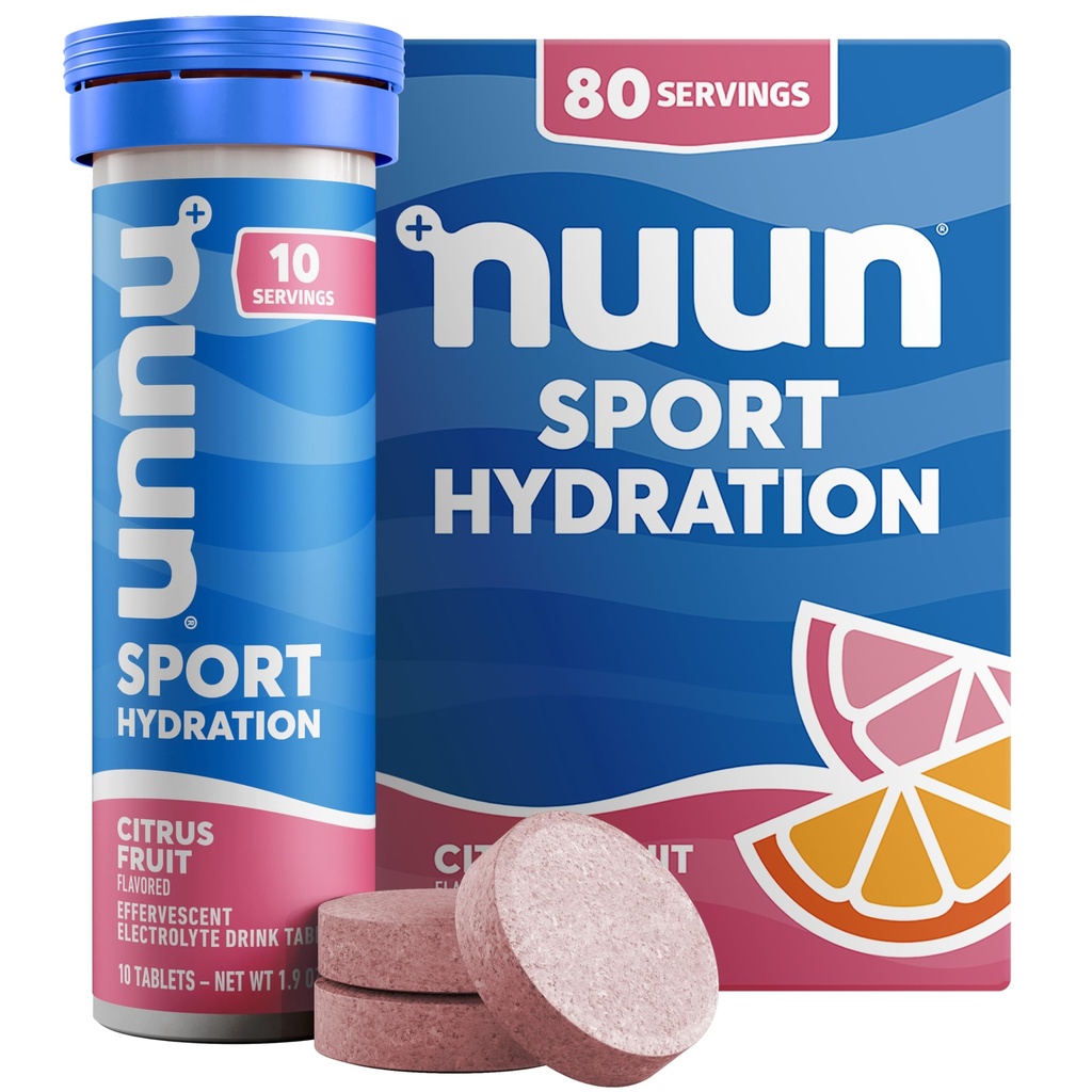 Nuun Sport Electrolyte Tabletter med magnesium, kalsium, kalsium, klorid og natrium, Glutenfri & Vegan, Citrusfrukt, 8 Pack (80 Serverer totalt)