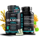 Certified Organic Sea Moss Capsules 2250mg Wildcraft Irish Sea Moss Burdock Root Bladderwrack Supplement Raw Seamoss piller og pulver (pakke med 1 ved 180-kapsler)