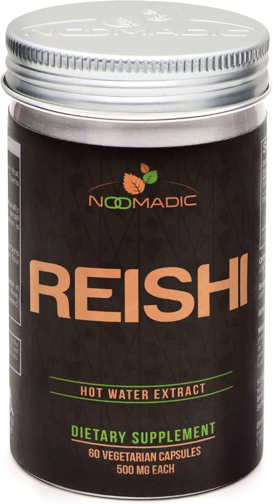 Noomadic Reishi Mushroom, 60 kapsler, 500mg Hver, generell velvære og lang tid, varmt vann ekstrakt, fruktstoffer, 30% Beta-D-Glucans