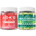 Digestive enzymer Gummies 1000 mg Chewable - Bryt ned mat raskt, 90 milliarder CFU, probiotiske, postbiotiske, prebiotiske og fiber blanding & vitamin ADK Gummies + kalsium magnesium Sink Supplement