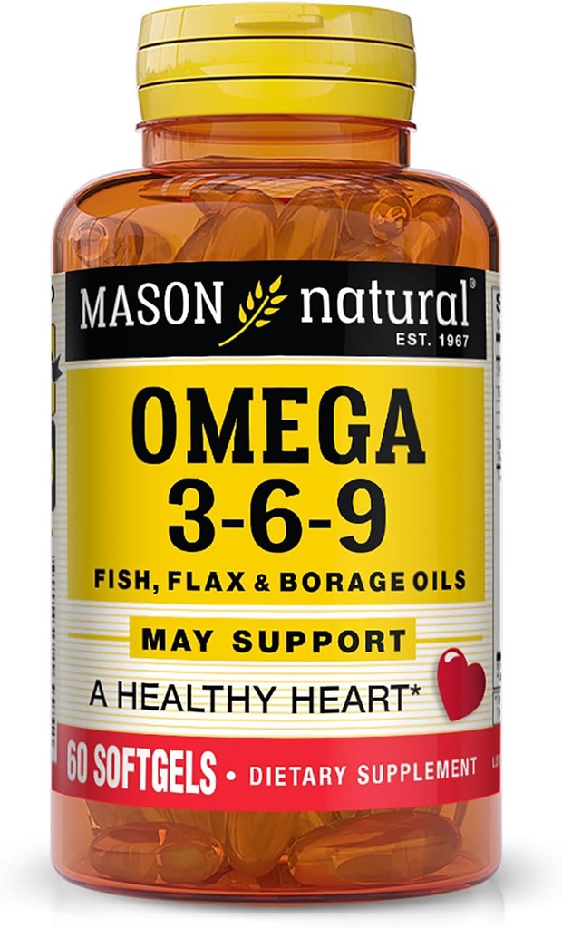 Mason Natural Omega 3-6-9 med fisk, flaksfrø, & boreoljer, 60 Softgels