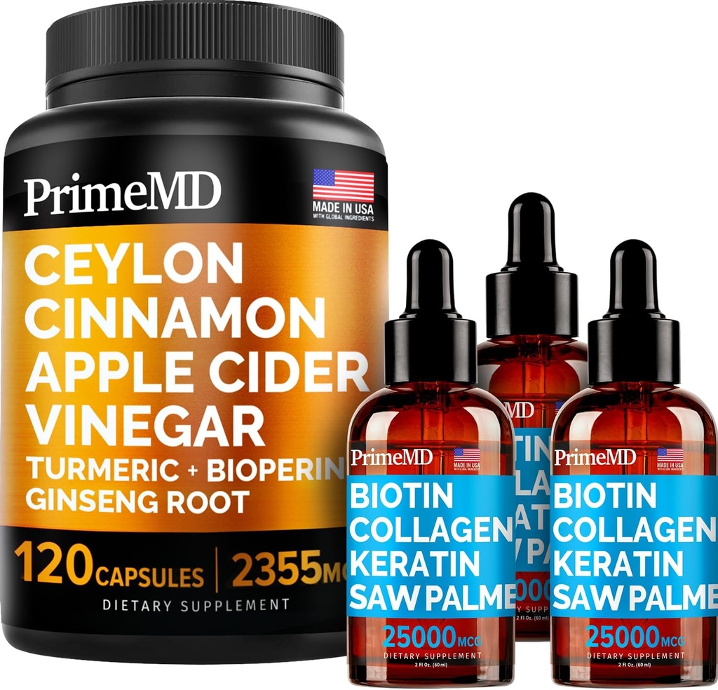 4-i-1 flytende biotin kollagen keratin så Palmetto Drops (2 fl oz - 3 pakke) & 5-i-1 ceylon cinnamon w turmeric & Ginseng Root (120ct) Bundle - hår, hud, negler, og immunstøtte Supplement
