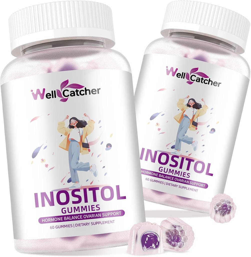Inositol Gummies Myo-Inositol & D-Chiro Inositol Ideell 40:1 Ratio Inositol Supplement med Omega-3-vitamin D3 støtter sunn ovuleringssyklus Regularity Grape Flavor 2 Pakker
