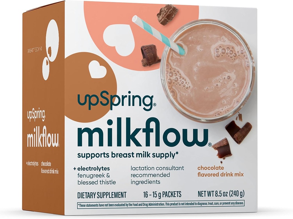 UpSpring Milkflow Elektrolytt Brystmating Supplerende Drink Blande med Fenugreek | Sjokolade Flavor | Lactation Supplement for å fremme sunn brystmelkforsyning og gjenopprette elektrolytter | 16 Drikkeblandinger