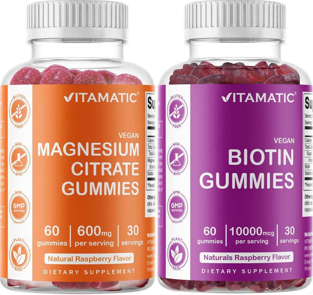 Vitamatisk Magnesium Gummies & Biotin Gummies - 60 Vegansk greve Hver