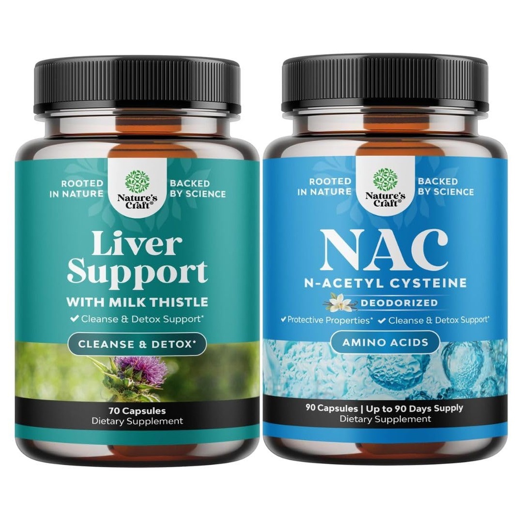 Bundle av Liver Cleanse Detox & Repair Formula og NAC Supplement N-Acetyl Cysteine 600mg - Herbal Liver Support Supplement med Melk Thistle - høy absorpsjon NAC 600 mg Kapsler Glutathion