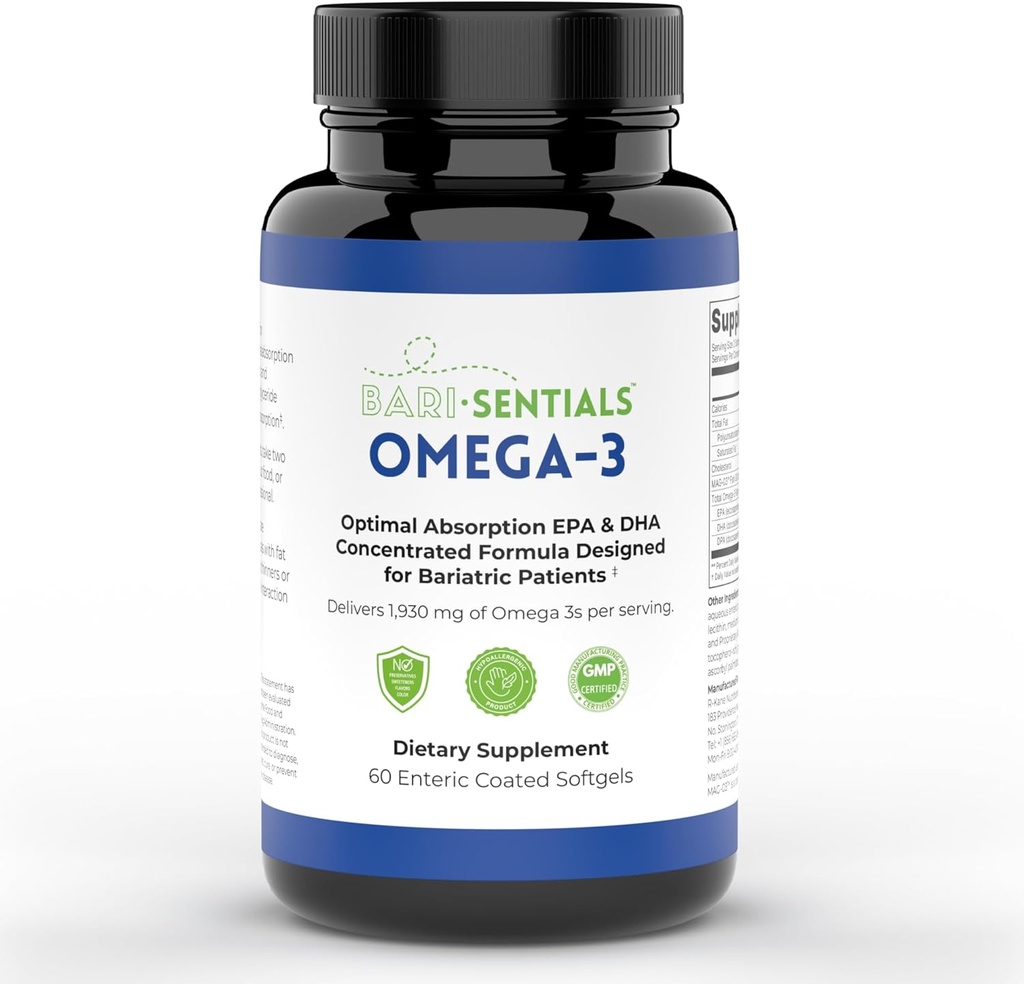 R-Kane Nutritionals Barsentials Omega-3 Supplement - 1.930mg EPA & DHA Per Serving-designet for Bariatrisk pasienter - høy absorpsjon MAG-03 teknologi - 60 Coated Softgels (1-måneders Supply)