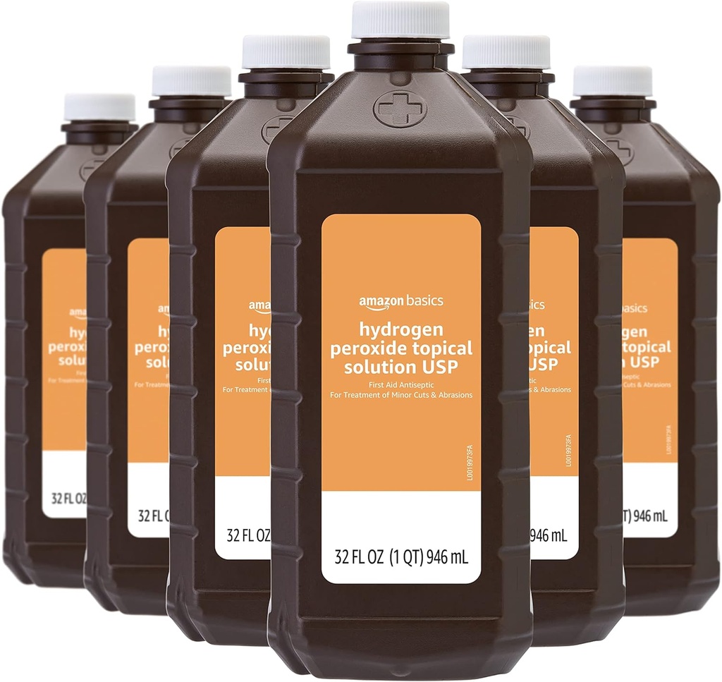 Grunnleggende Hydrogen Peroksid Topisk løsning USP, Unflavored, 32 Fl Oz, Pakke med 6