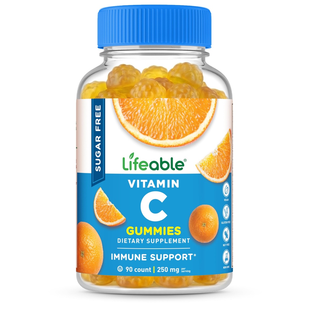 Livlig sukkerfri vitamin C – 250 mg – Great Tasting Natural Flavor Gummy Supplement – Vegetarisk GMO-fri Chewable vitaminer – for immunstøtte – for voksne – 90 Gummier