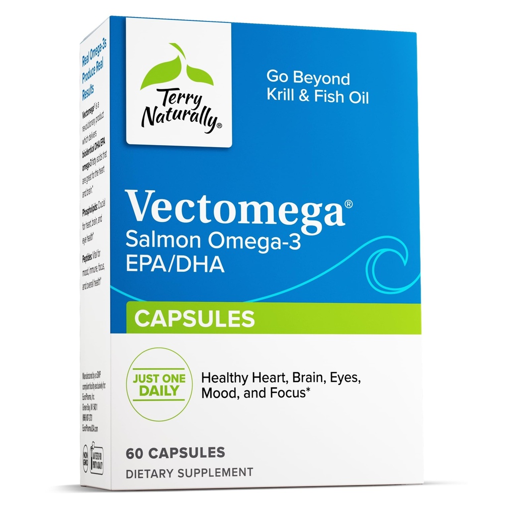 Terry naturlig vegtomega - kosttilskudd med EPA & DHA - Omega-3 tabletter for hjerne og hjerte helse støtte - ernæringsmessig kosttilskudd med essensielle fettsyrer og peptider - 60 kapsler