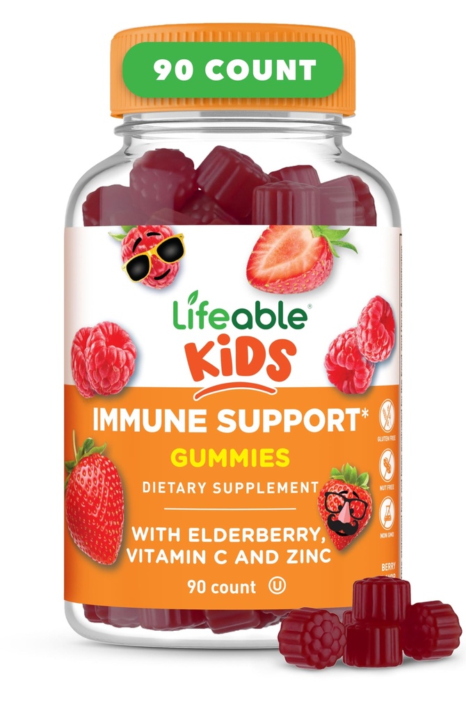 Livbare barn Immunstøtte Gummies | Elderbær vitamin C og sink | Great Tasting Immune Support Supplement Elderbær Gummies for barn | Kids Elderbær Gummies for gutter, jenter | 90 Gummies