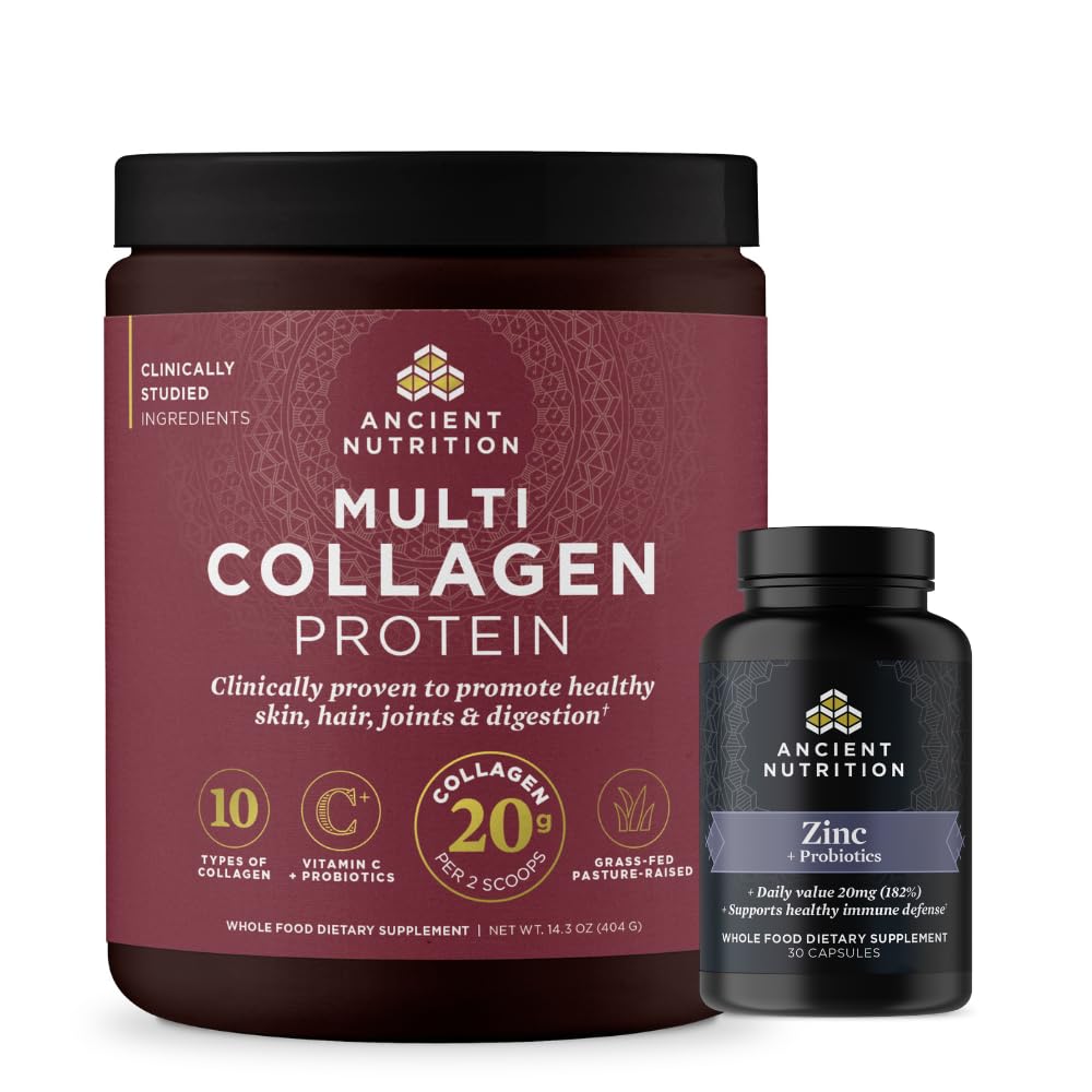 Gamle Ernæring Zink Kapsler, 30 greve + Multi collagen Protein pulver, upåklaget, 40 serveringer