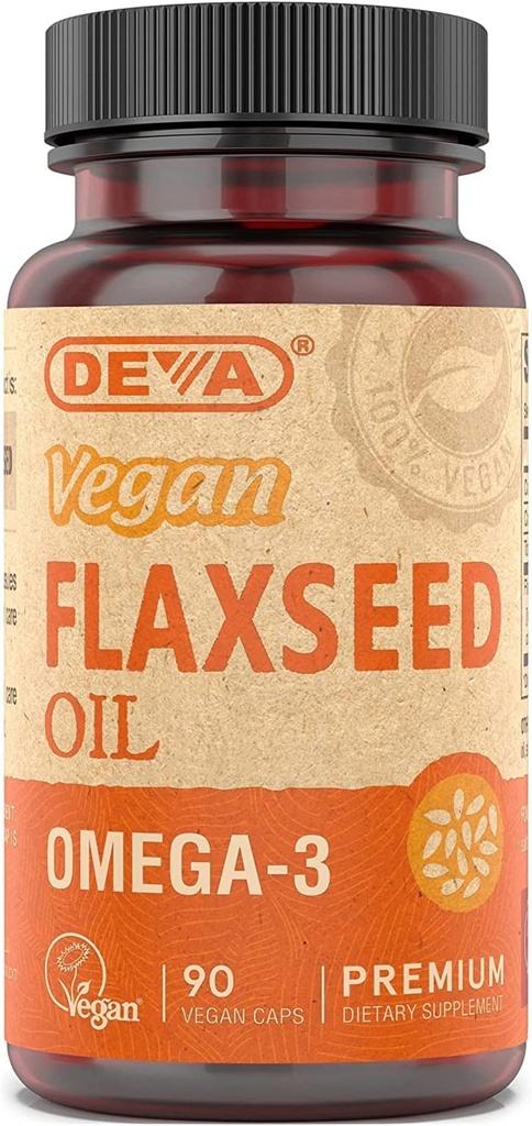 Deva Vegansk Vitaminer Flaksfrøolje, 500 MG, Vegansk, 90 Vcap (4 pakke)