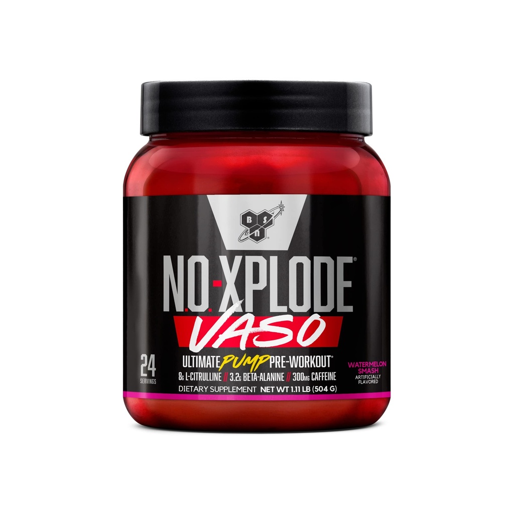 BSN N.O.-XPLODE Vaso Pre Trening pulver med 8g L-Citrullin og 3,2 g Beta-Alanin og Energi, Flavor: Vannmelon Smash, 24 serveringer