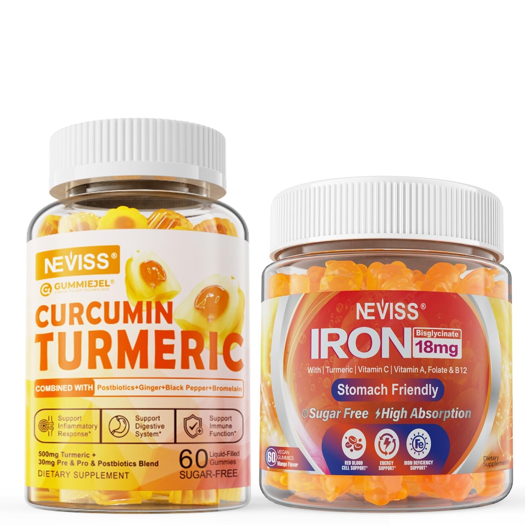 Sugar Free Turmeric Curcumin Fyllt Gummies 550 mg for voksne, vegansk jern Gummies Supplement med vitamin C