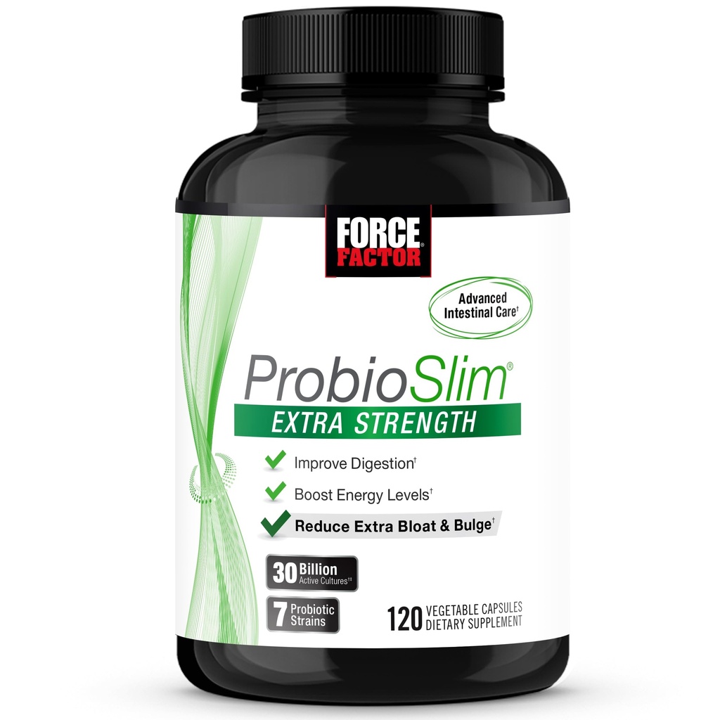 FORCE FACTOR ProbioSlim Extra Styrke Probiotika for kvinner og menn med 30 milliarder CFU probiotika for digestiv helse, Bloating Relief og Gut helse, med Prebiotiske Fiber, 120 kapsler