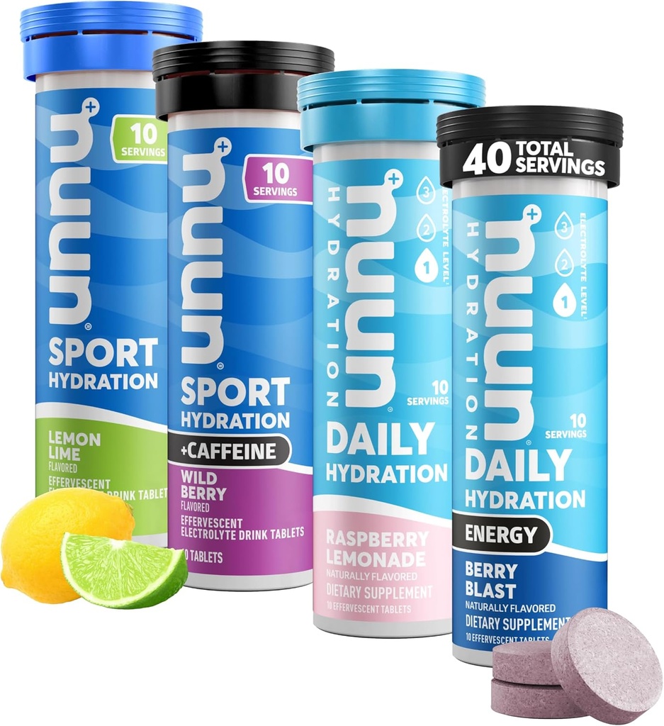 Nuun Hydration Electrolyte Tabletter - Oppløselig i vann, Komplett pakke | 5 Essentielle elektrolyter for Hydration | 1g Sukker Drink blanding | Vegan, ikke-GMO | 4 Pack (40 totale serveringer)