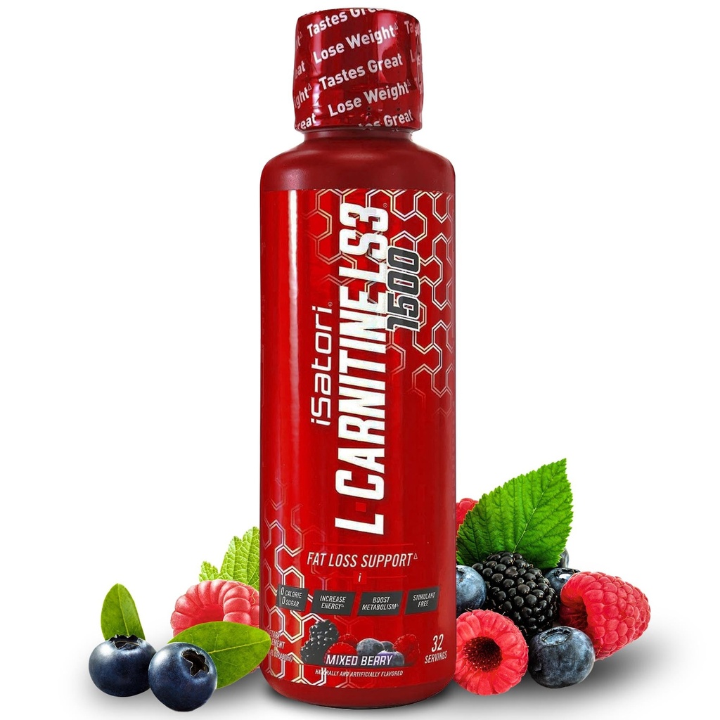 iSaturi L-Carnitine LS3 1500, Tre-Blend flytende L karnitine Supplement, med Acetyl & Tartrat, Stimulant Gratis, Lav kalorier, Sukker & Glutenfri, Keto-vennlig, Blandet Berry Flavor (32 Serveringer)