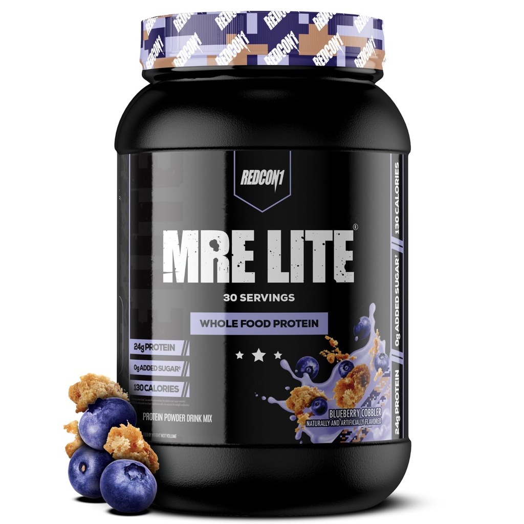 REDCON1 MRE Lite Hele Mat Protein pulver, Blåbær Cobbler - Lav karbohydrat & Whey gratis måltid erstatning med dyreprotein blandinger - lett å digest Supplement laget med MCT oljer (30 Serveringer)