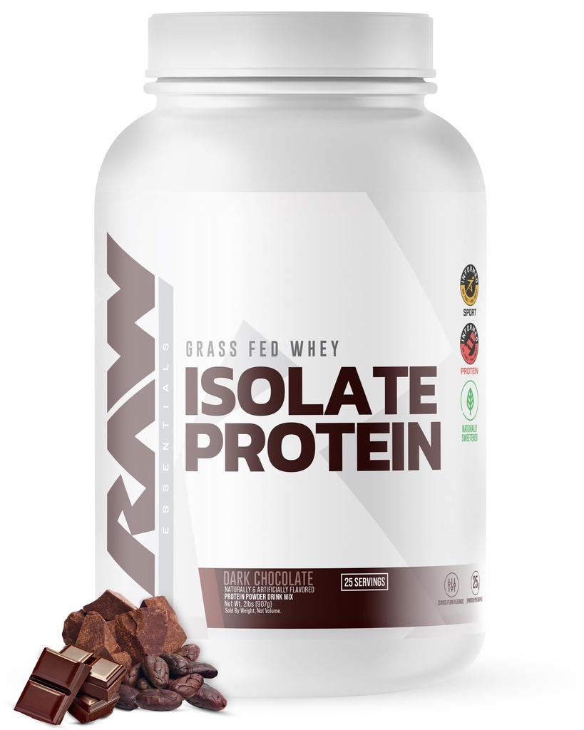 RAW Whey Isolate Protein pulver, mørk sjokolade - 100% Grass-Fed Sports Nutrition Whey Protein pulver for muskelvekst og gjenoppretting - lavfett, lav kulhydrat, naturlig flavored & søtt - 25 serveringer