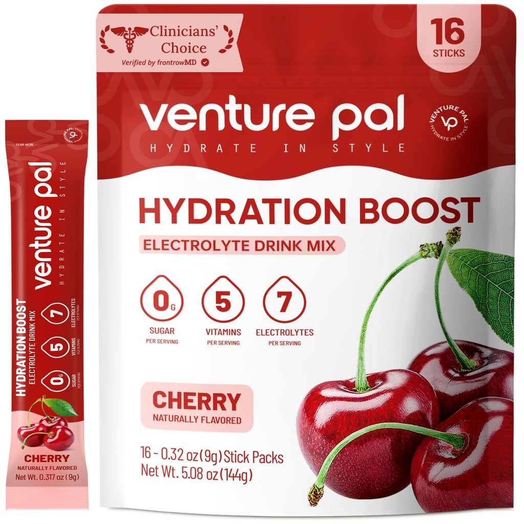 Venture Pal Sukker Gratis Elektrolyte pulver pakker - flytende daglig IV drikke blanding for rask hydrasjon og fest utvinning | 5 vitaminer og 7 elektrolyter | keto vennlig | Ikke-GMO | Certified Vegansk | 16 Sticks