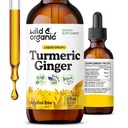 Wild & Organic Turmeric og Ginger Supplement Drops - Joint & Immune Support - Væsketurmer med Ginger og svart pepper ekstrakt - Curcumin Supplement - Vegan, Sukker og alkoholfri tinktur - 2 oz