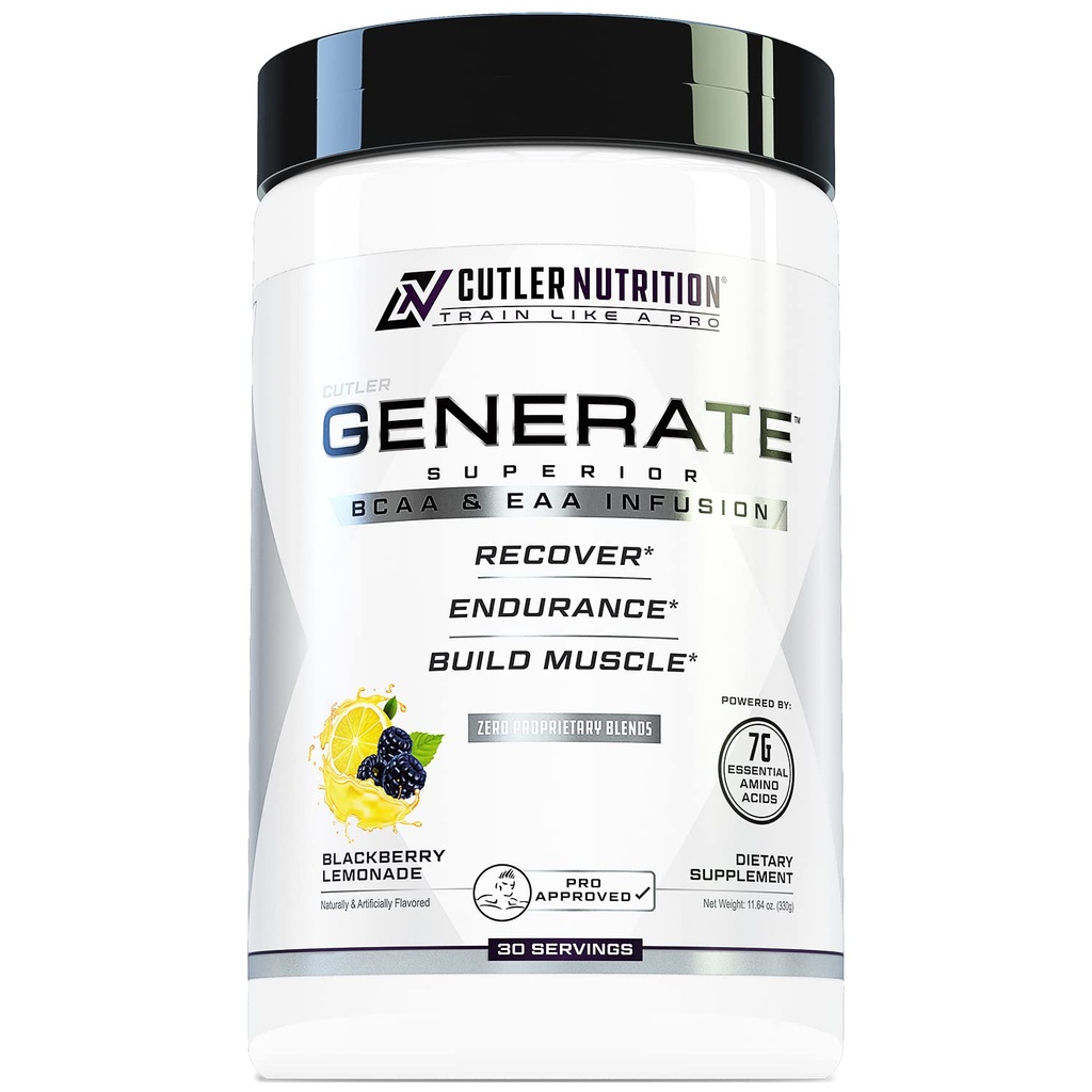 Generer EAA og BCAA pulver: Beste post trening gjenopprette drikke og grened kjede Aminosyrer Supplement med essensielle aminosyrer, 5g BCAA, 2g EAAs BlackBerry Lemonade, 30 serveringer