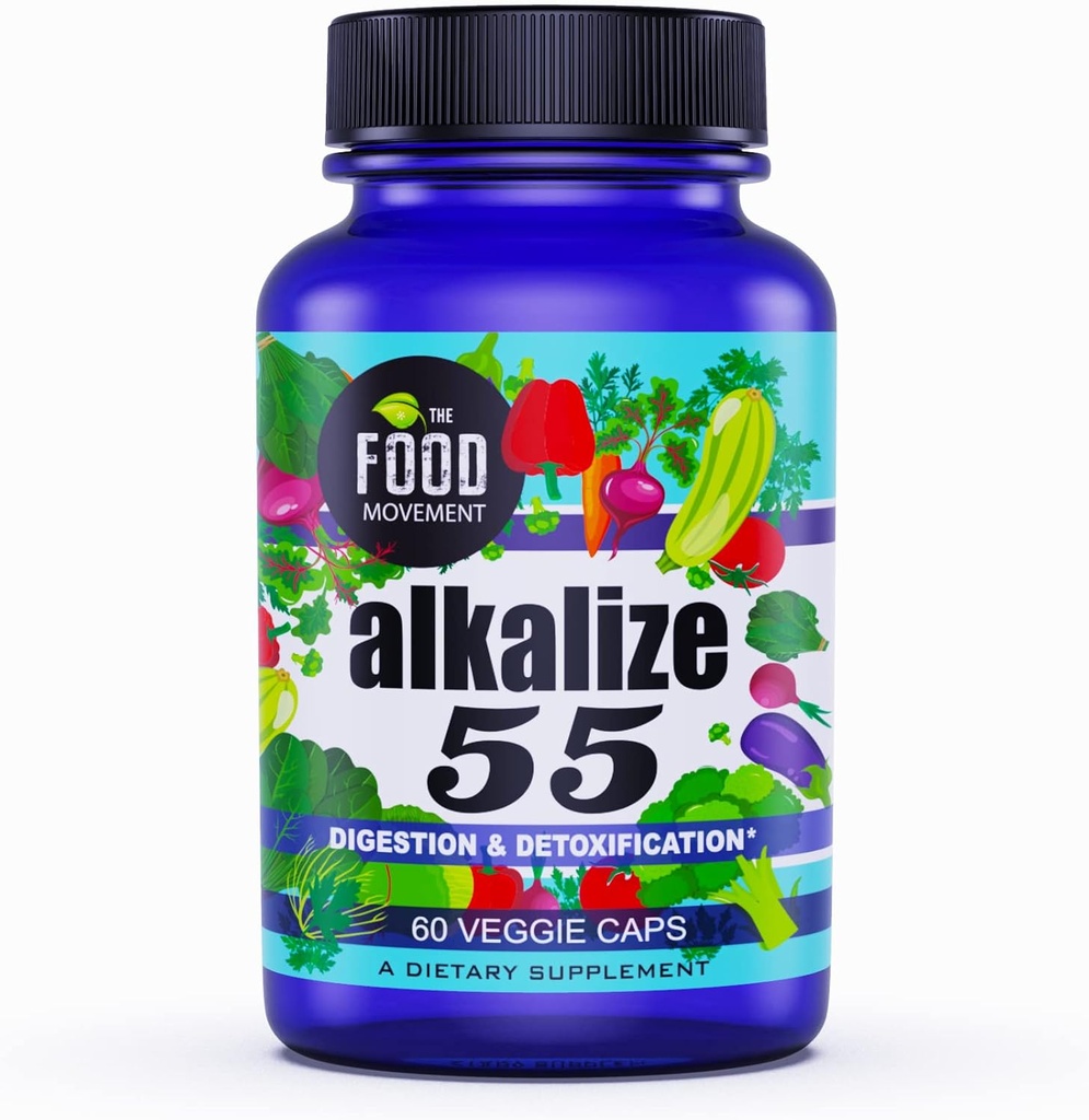 The Food Movement - Alkalize 55, 55 Fermented Foods med svart jord Humic Fulvic Trace Minerals, Electrolytes, pH Balance, Immun Boosting, Vegan - 60 Veggie caps