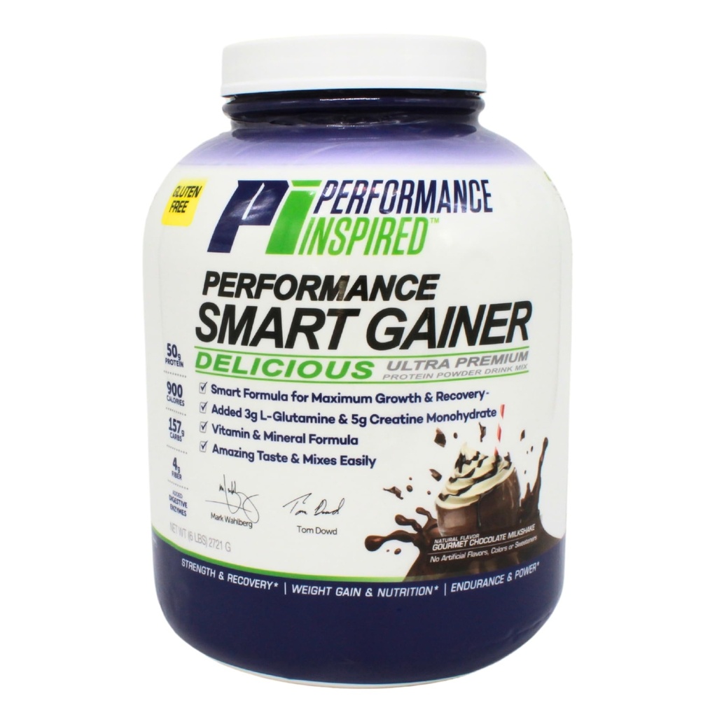 Performance Inspirert Nutrition Smart Mass Gainer – 50G Protein, 900 kalorier, kreatin, L-Glutamin & Digestive Enzymer – Muskelgjenvinning og vekst – Sjokolade Milkshake – 6 lb