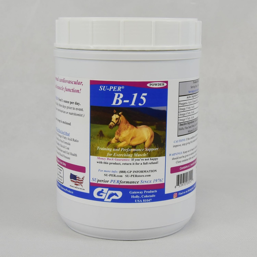SU-PER B-15 vitamin Supplement for hester - Equine vitamin B-15 pulver for ytelsesstøtte - 2,5 pund, (2 pakke)