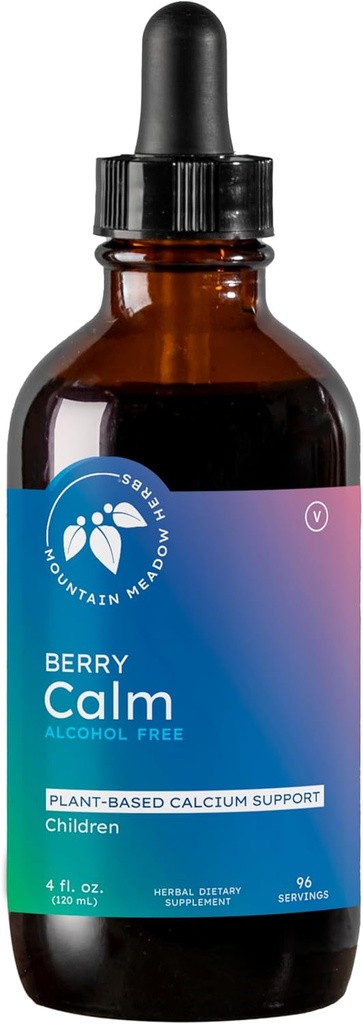 Fjell Meadow Urter Berry Rolig for barn - Herbal Kalsium Supplement for sterke ben, tenner, fokus & avslapping, Great Tasting flytende formel, 4 oz