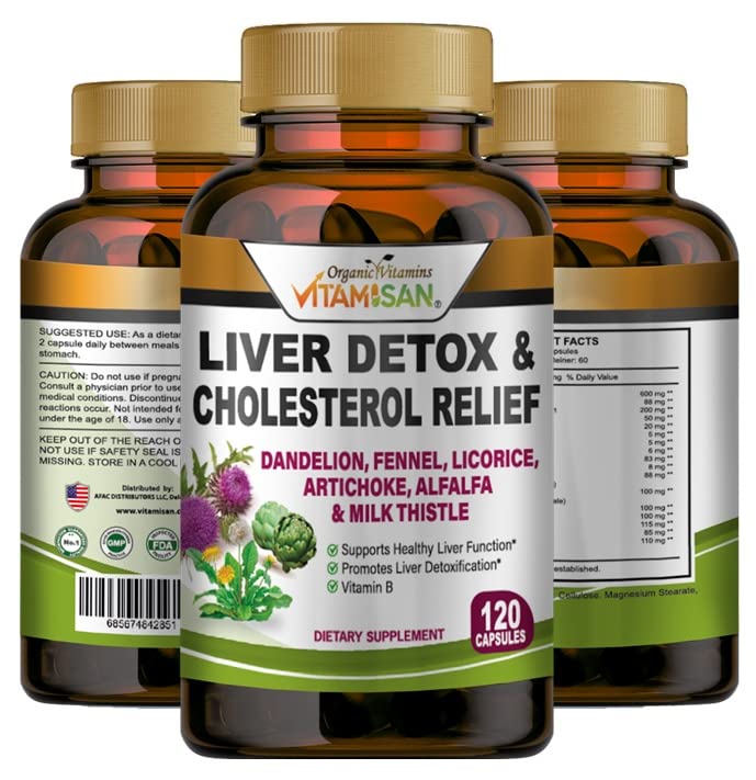 VITAMISAN Liver Cleanse Detox Kosttilskudd med Melk Thistle-Fennel-Alfalfa-Vitamin B-Artichoke-Dandelion Root Support menn og kvinner 120 Caps Detox Cleanse & Boost Immune