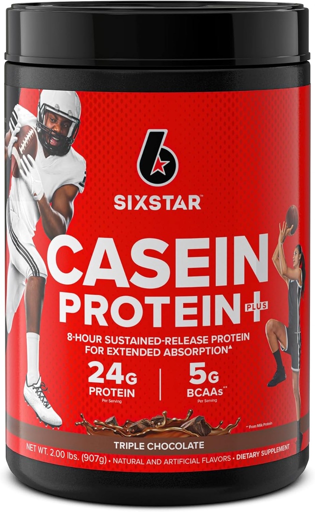 Six Star Casein Protein Powder Elite Casein Protein pulver sakte digesterende Micellar Casein Protein pulver for muskel gevinst trippel sjokoladeprotein pulver pulver, 2 lbs (26 serveringer) (Package May Vary)