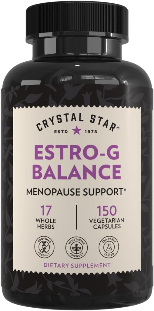 Crystal Star Estro G Balance Supplement (150 kapsler) – Herbal Menopause støtte med svart cohosh, Rehmannia, Damiana & Licorise – vegetarisk og ikke-GMO
