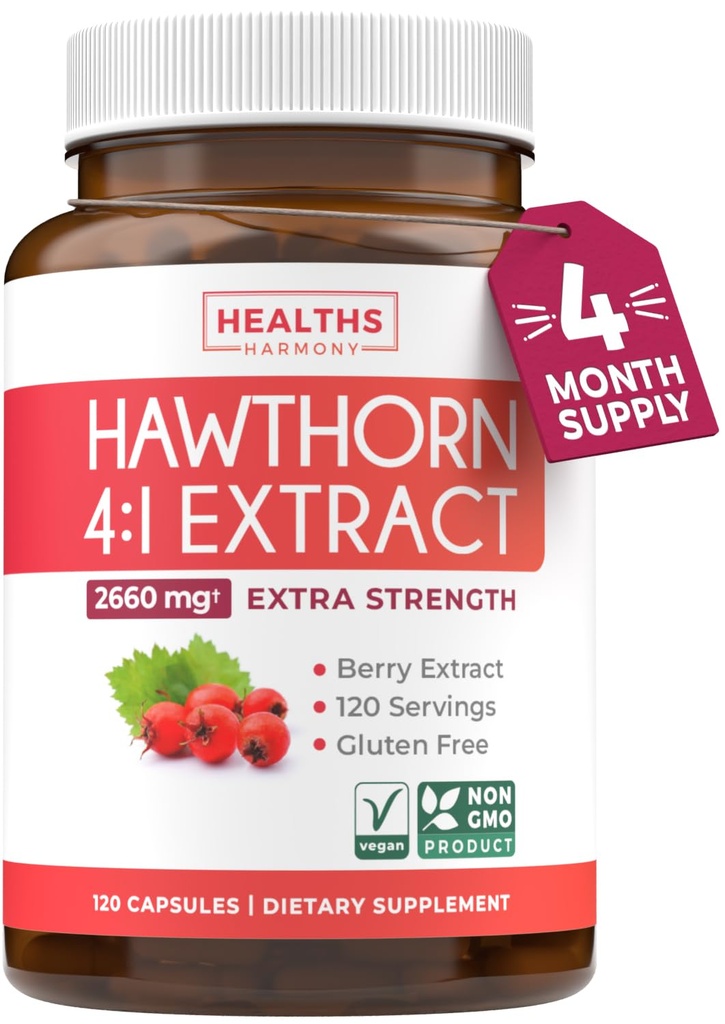 Super Potent Hawthorn Berry ekstrahere kapsler - Hawthorn Berry Supplement laget av ekstra styrke konsentrat til støtte hjerte og digestiv helse - Vegan Non-GMO & Glutenfri (4 måneders forsyning)