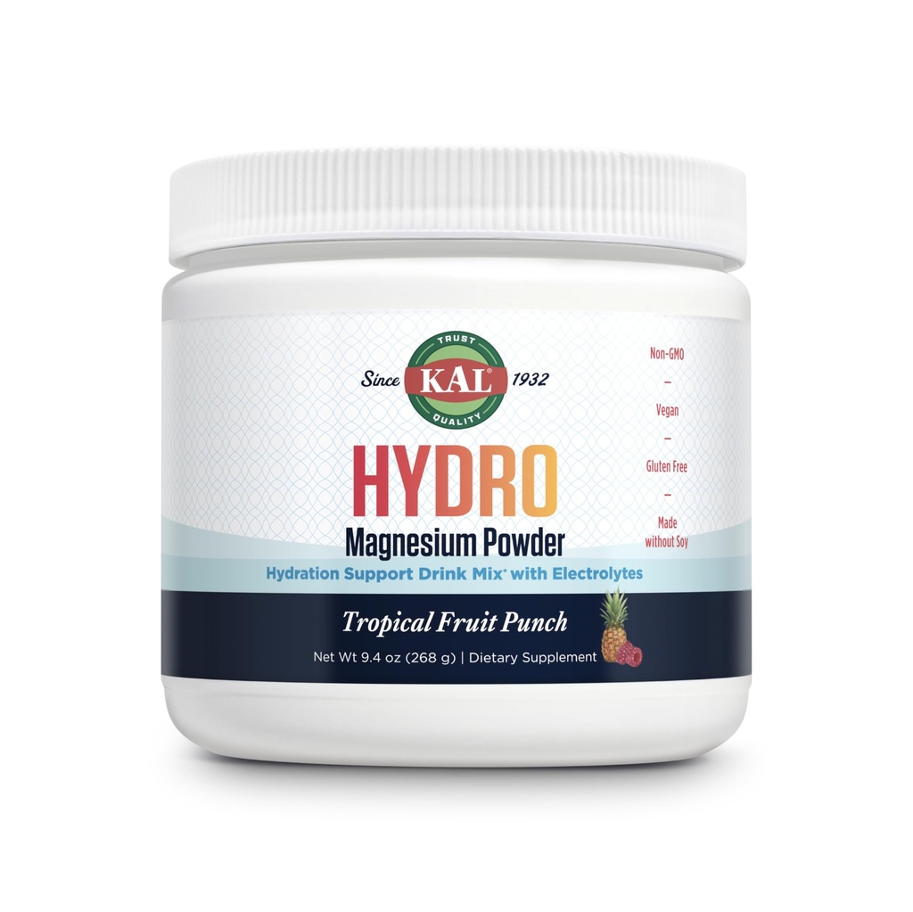 KAL Hydro Magnesium Plus Electrolytes pulver - Tropisk frukt Punch - Natrium, klorid, Kalium Supplement - Hydration & Cellular Energy Drink Mix - Ingen sukker - 60-dagers garanti, 50 serveringer, 9,4 OZ