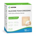 AUVON silikonskum kjole med stor klesgrense, 3" x 3" 10 pakker sår dressing bandasje med høy absorbens, vanntett silikonskum pads for sårpleie og beskyttelse Plus Cushining