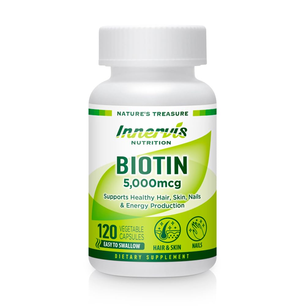 Høy styrke Biotin 5000mcg – støtter hår, hud og negle helse, 120 Veggie kapsler