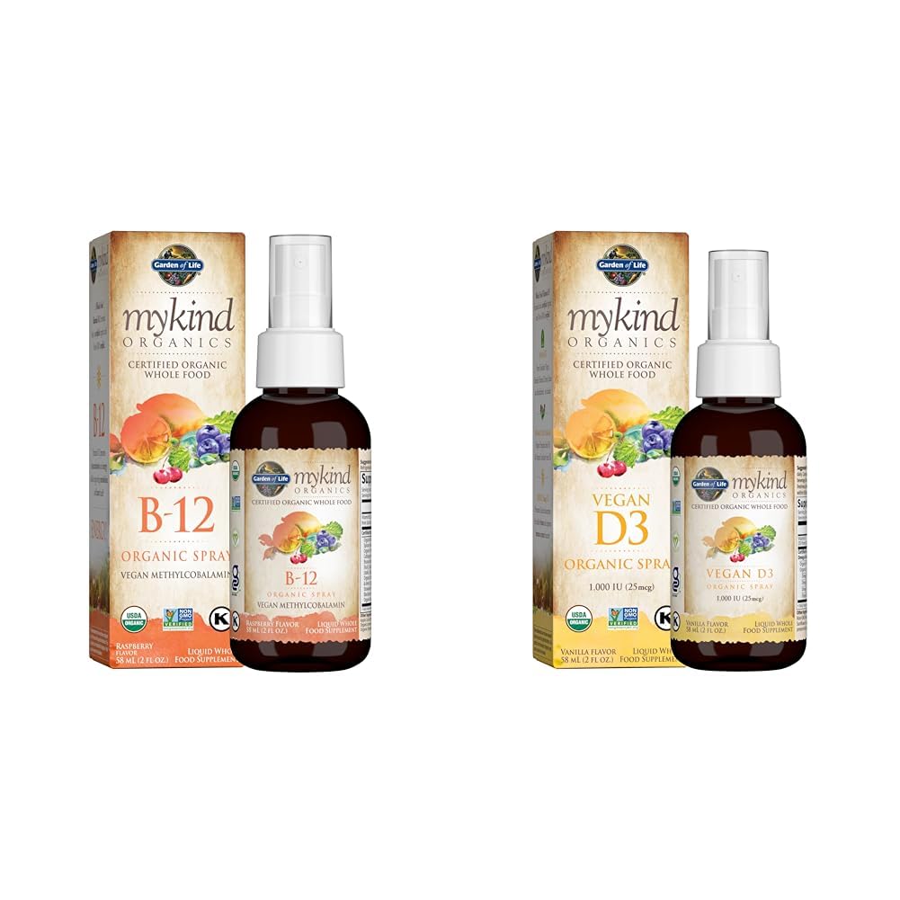 Livshage Organics B12 Vitamin - Hele mat B-12 for metabolisme og energi & vitamin D3 flytende 1000 IU Per Spray