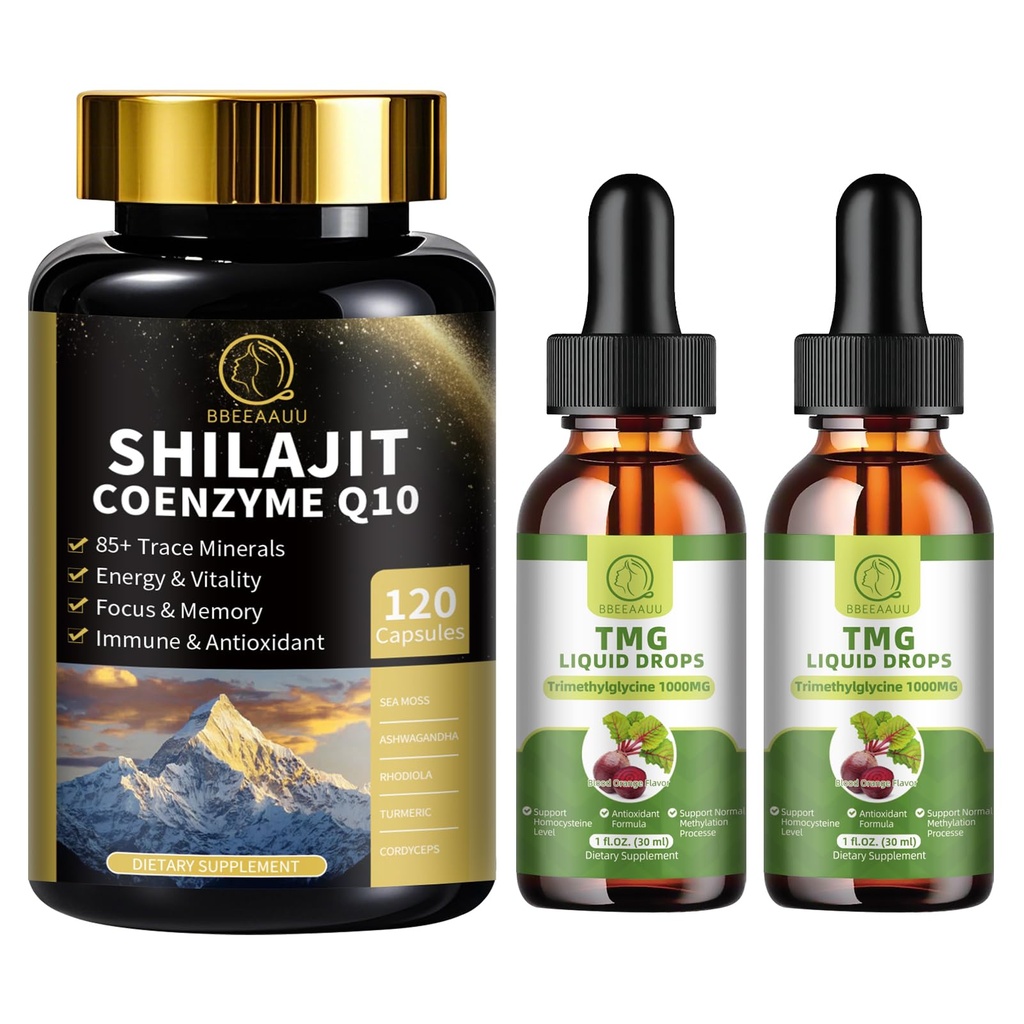 TMG (Trimethylglycine) Supplement flytende dråper & Shilajit kapsler med sjø Moss