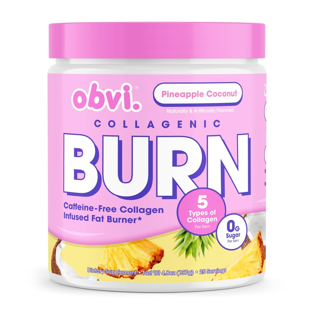 Obvi Collagenic Burn Powder | Multi-kollagen Peptid blanding med GBB, Ashwagandha & Grønn Kaffe | Pineapple Coconut, 25 serveringer
